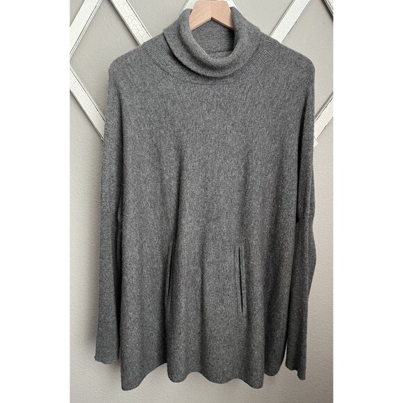 Garnet Hill Women's M Oversized Turtleneck Sweater Tunic Wool/Cashmere Gray - Picture 1 of 9